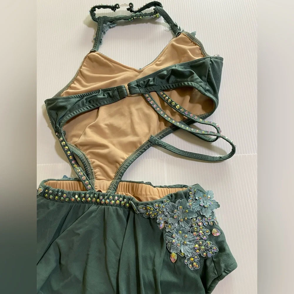Glamour solo dance costume Jealous 24-221 green lyrical contemporary LA adult